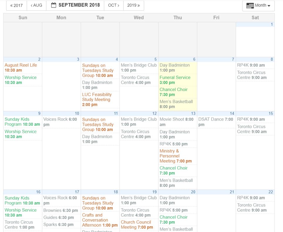 Find Out What’s Happening at LUC on our Online Calendar Leaside United Church
